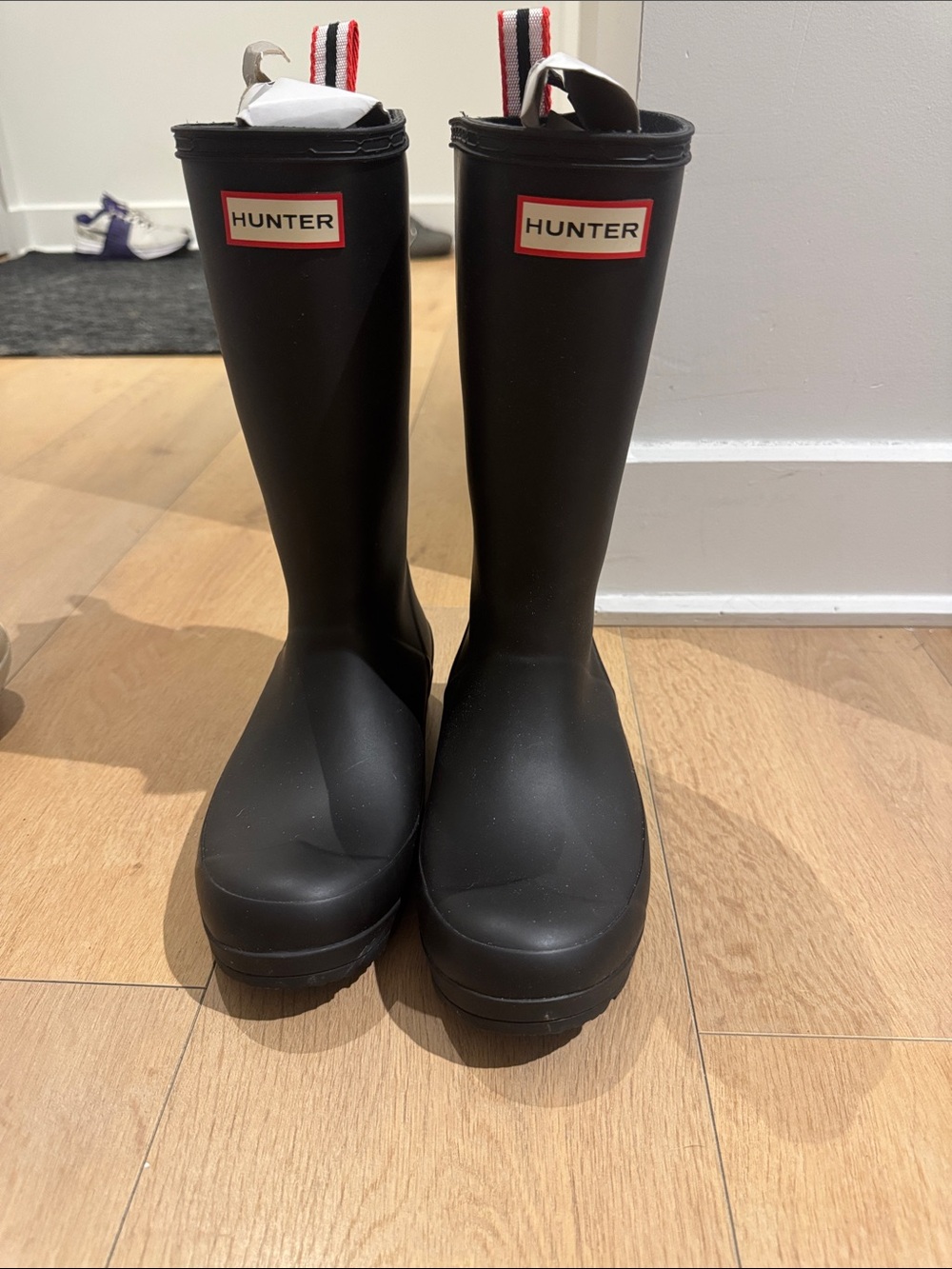 Hunter Kids Black Waterproof Rain Boots with Red-Trim Logo